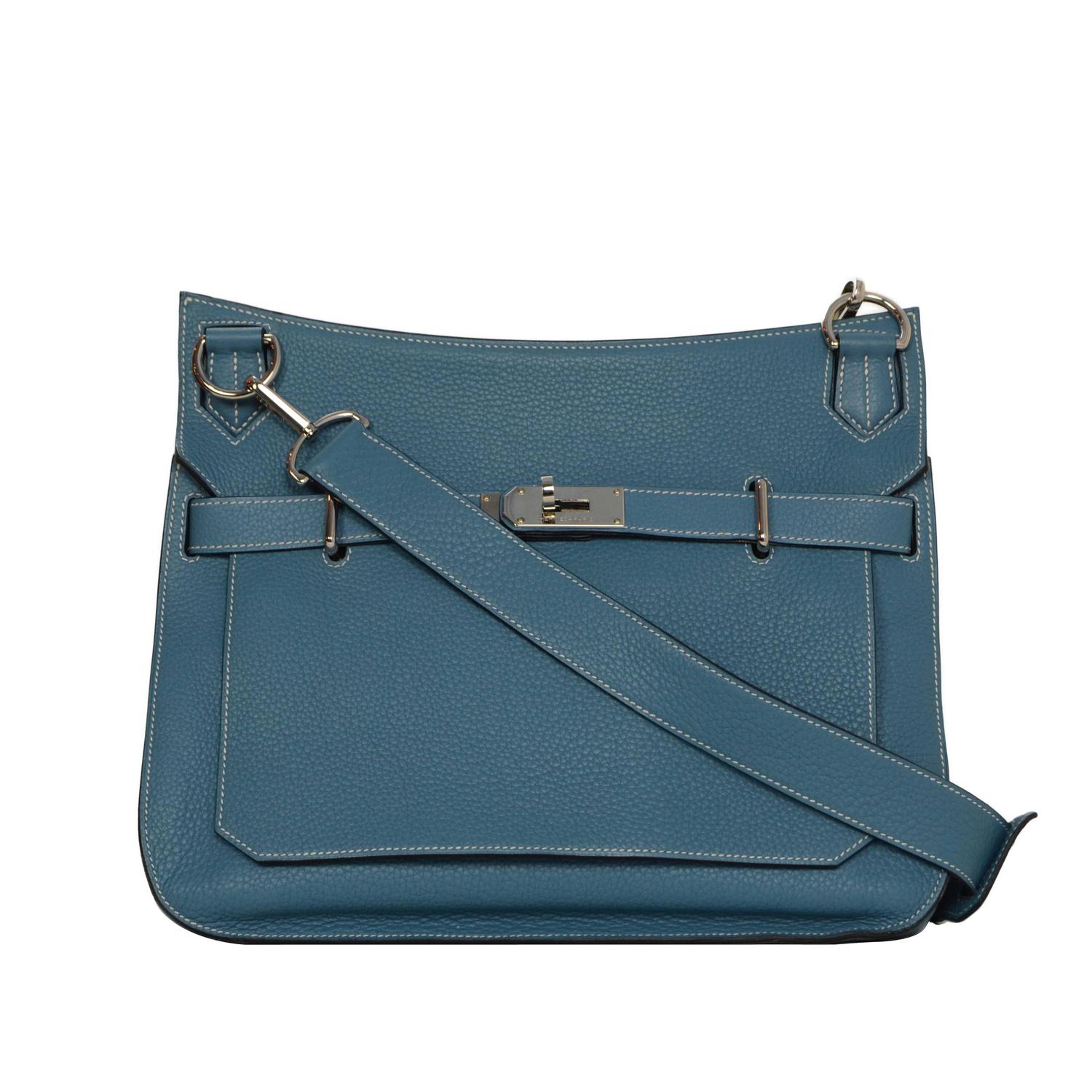 Hermes Blue Jean Leather 34cm Jypsiere Crossbody Bag PHW at 1stdibs  