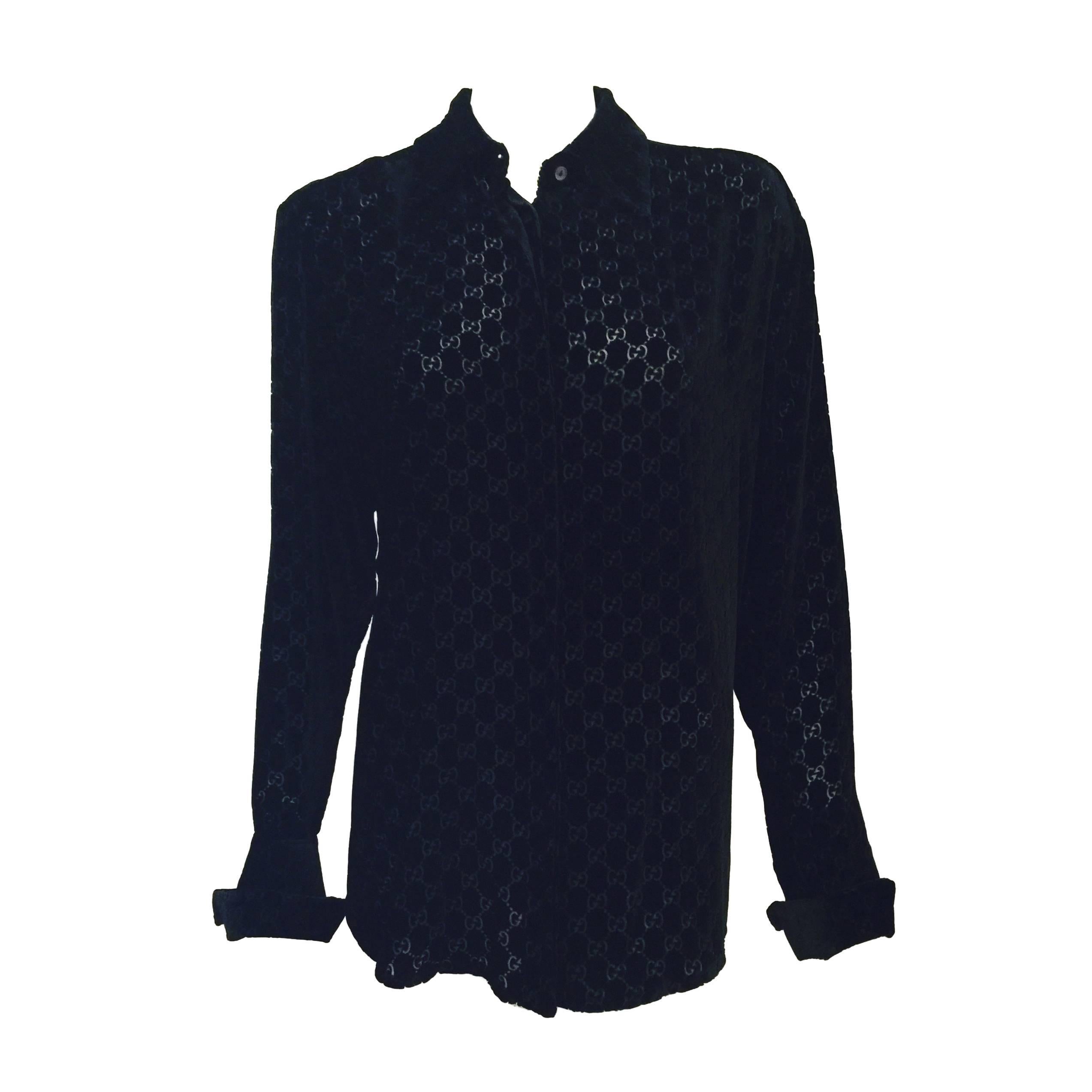 Gucci Guccissima  Burn Out Velvet Shirt With French Cuffs