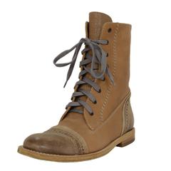 Brunello Cucinelli Tan & Taupe Leather Combat Boots sz 35.5