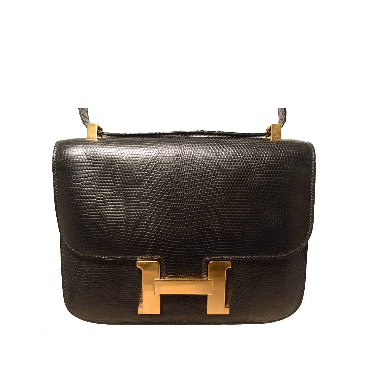 Hermes Vintage Black Lizard Leather Constance Shoulder Bag-rare