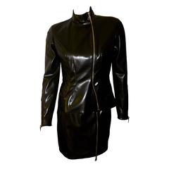 Thierry Mugler Vintage Black Rubber Jacket and Skirt Suit