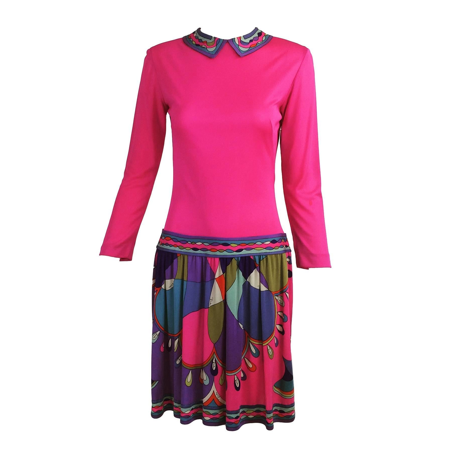 Pucci Mod silk knit dress in hot pink & classic print 1960s