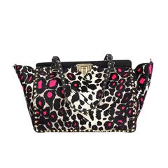 Valentino Pink Leopard Print Calf Hair Cavalino Rockstud Multicolor Tote Bag