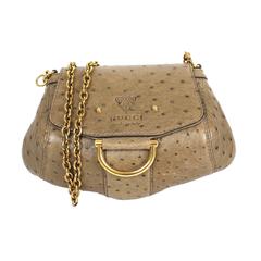 Gucci Olive Green Ostrich Gold HDW Smilla Small Clutch Cross Body Bag