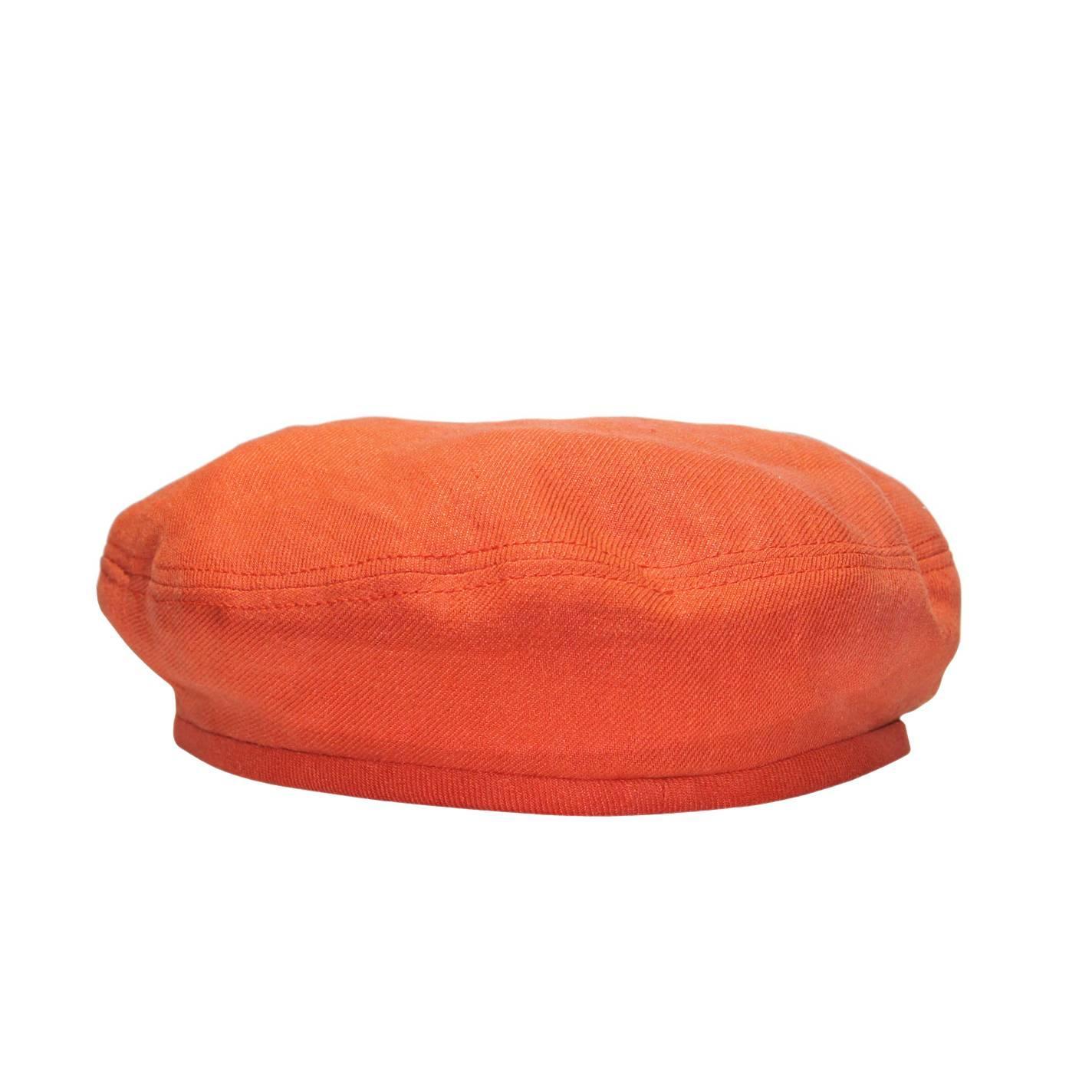 Authentic Hermes Rust Orange 100% Linen Beret Hat at 1stdibs  