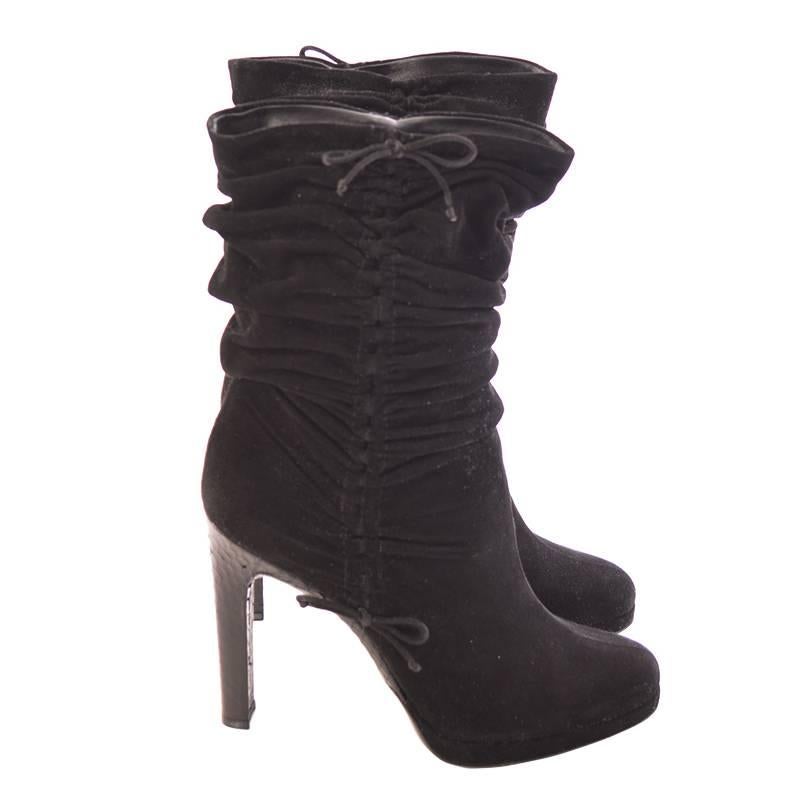 Gucci Black Suede Mid Calf Boots For Sale