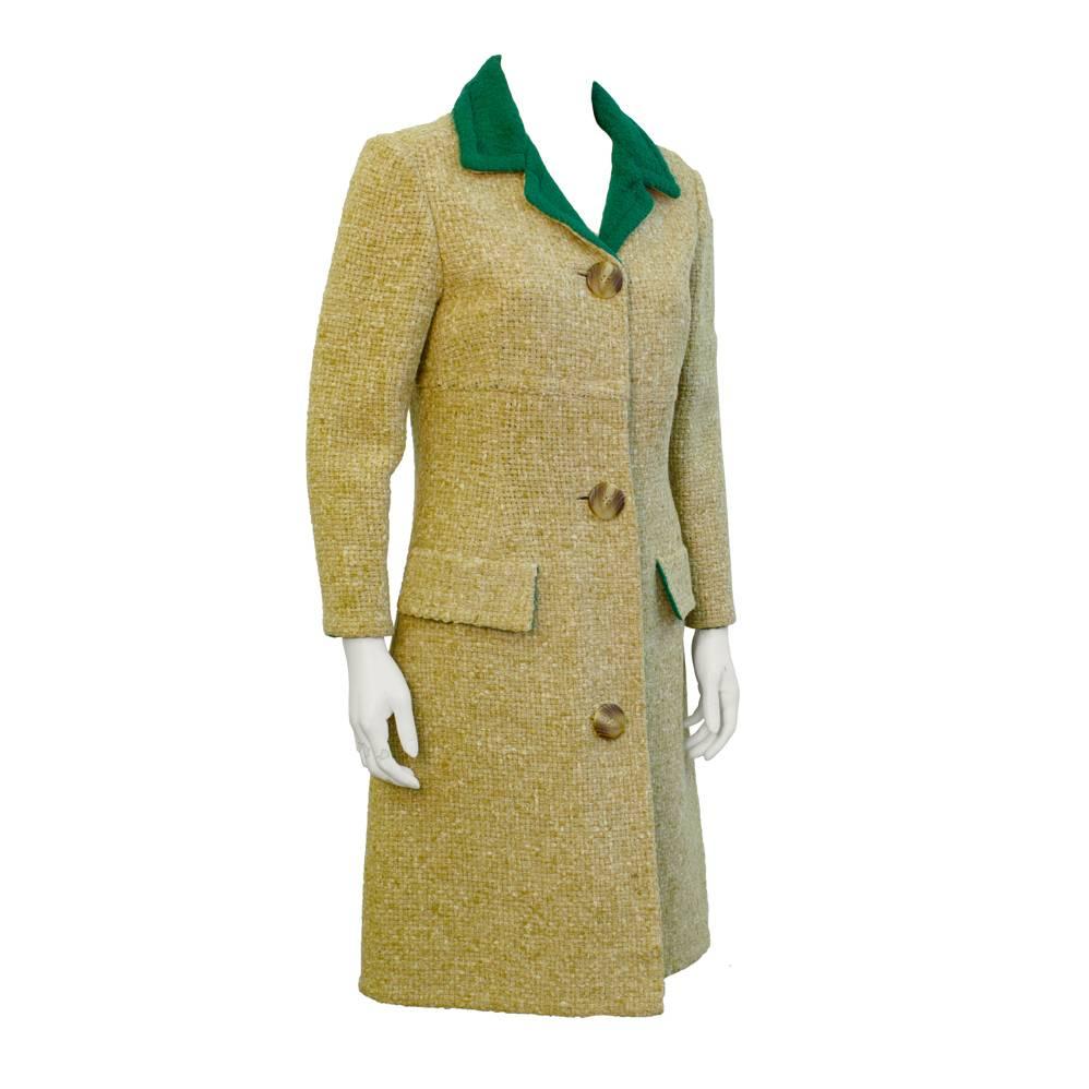 1960's Tiktiner Tan and Green Double Sided Wool Coat For Sale