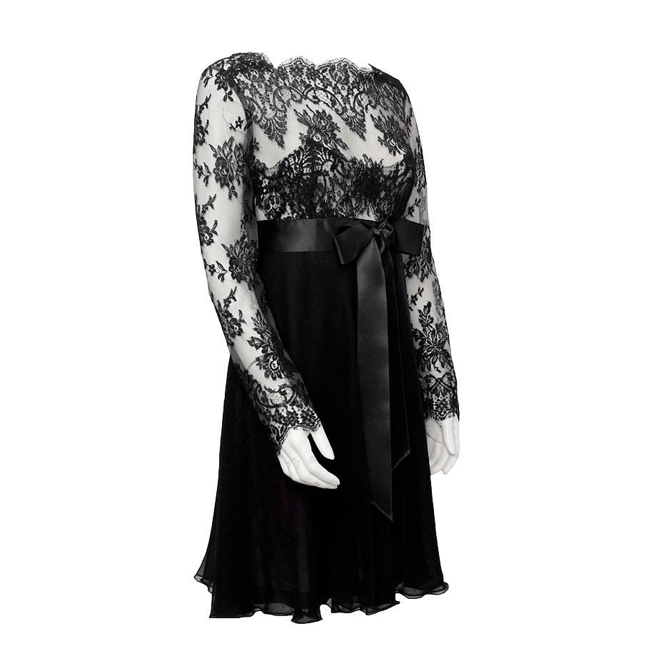 1980
s Isabelle Allard Black Chiffon and Lace Dress