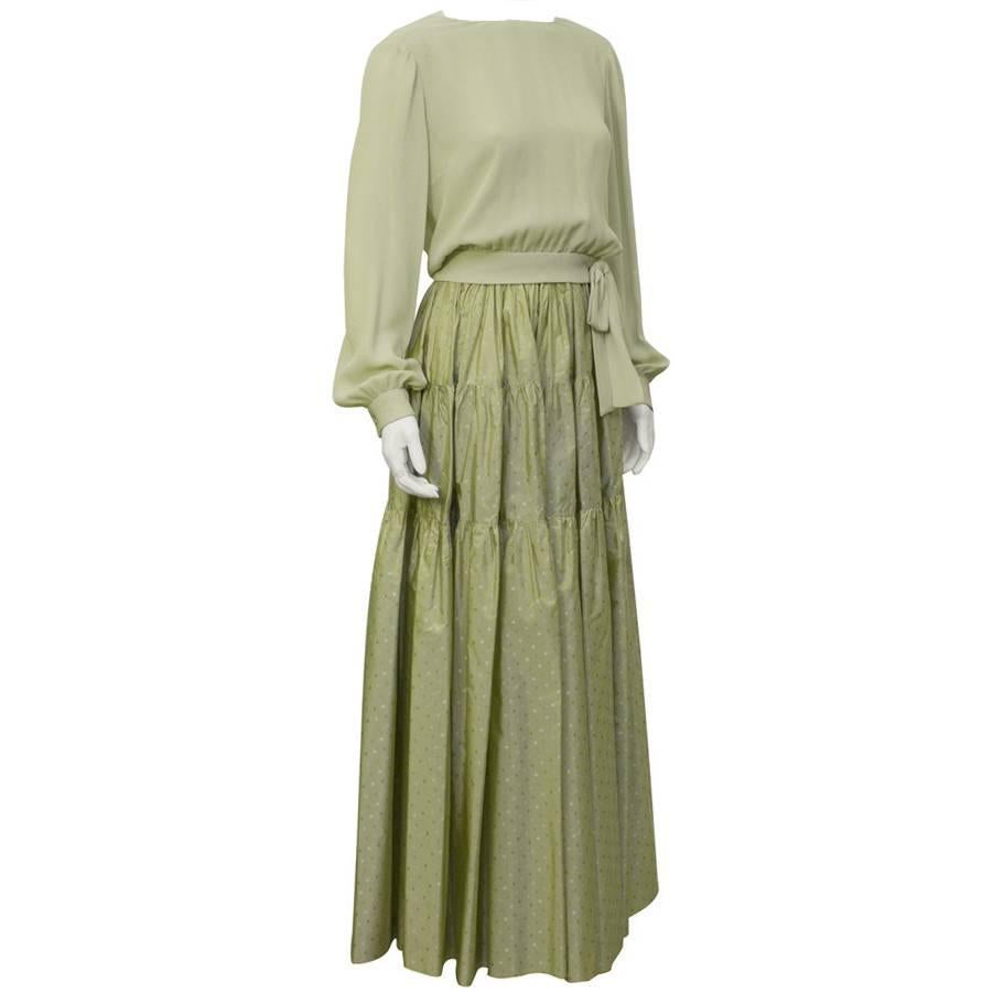 1980's Chanel Mint Green Tiered Skirt and Top