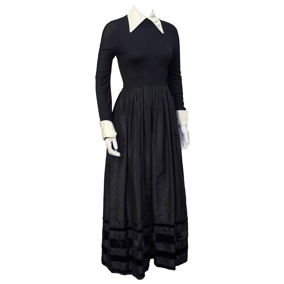 1970's Nina Ricci Black Taffeta Ingenue Gown For Sale