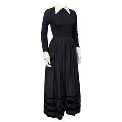 1970's Nina Ricci Black Taffeta Ingenue Gown