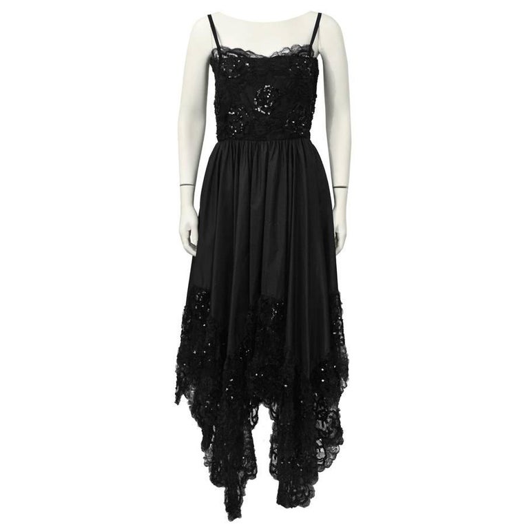 1980's Yves Saint Laurent YSL Black Lace Dress with Hanky Hem 1980's Yves Saint Laurent YSL Black Lace Dress with Hanky Hem
