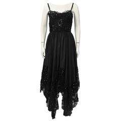 1980's Yves Saint Laurent YSL Black Lace Dress with Hanky Hem 3