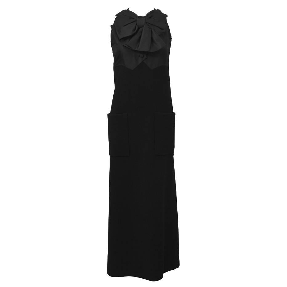 1960's Geoffrey Beene Black Wool Gown with Large Bow  For Sale