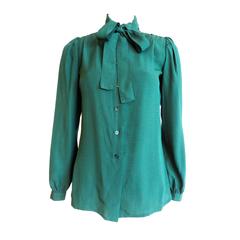 1980's YVES SAINT LAURENT Silk check jacquard blouse top YSL