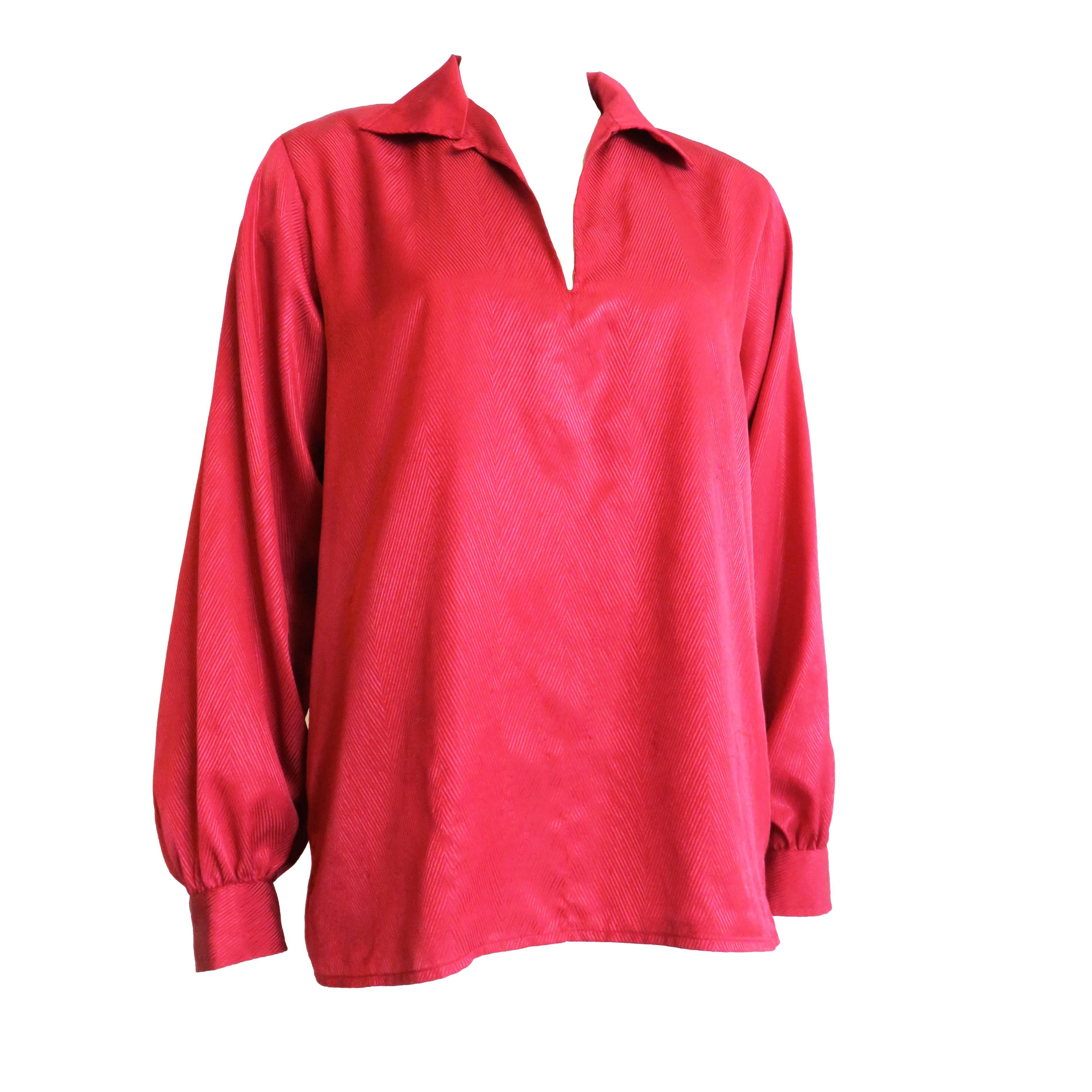1980's YVES SAINT LAURENT Silk herringbone jacquard blouse top YSL For Sale