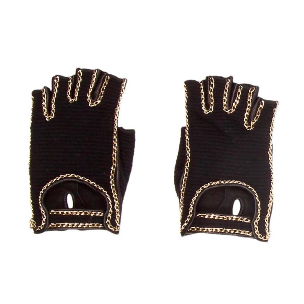 Show-Stopping Chanel Fingerless Gloves With Chain Trim, 2011 at 1stDibs