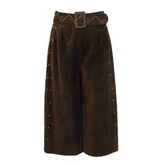 1970's Tiktiner Brown Suede Culottes with Grommets 