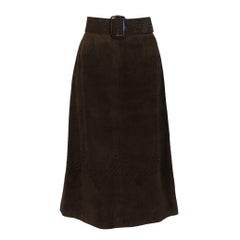 1970's Tiktiner Brown Suede Midi Skirt 