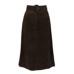 1970's Tiktiner Brown Suede Midi Skirt 12