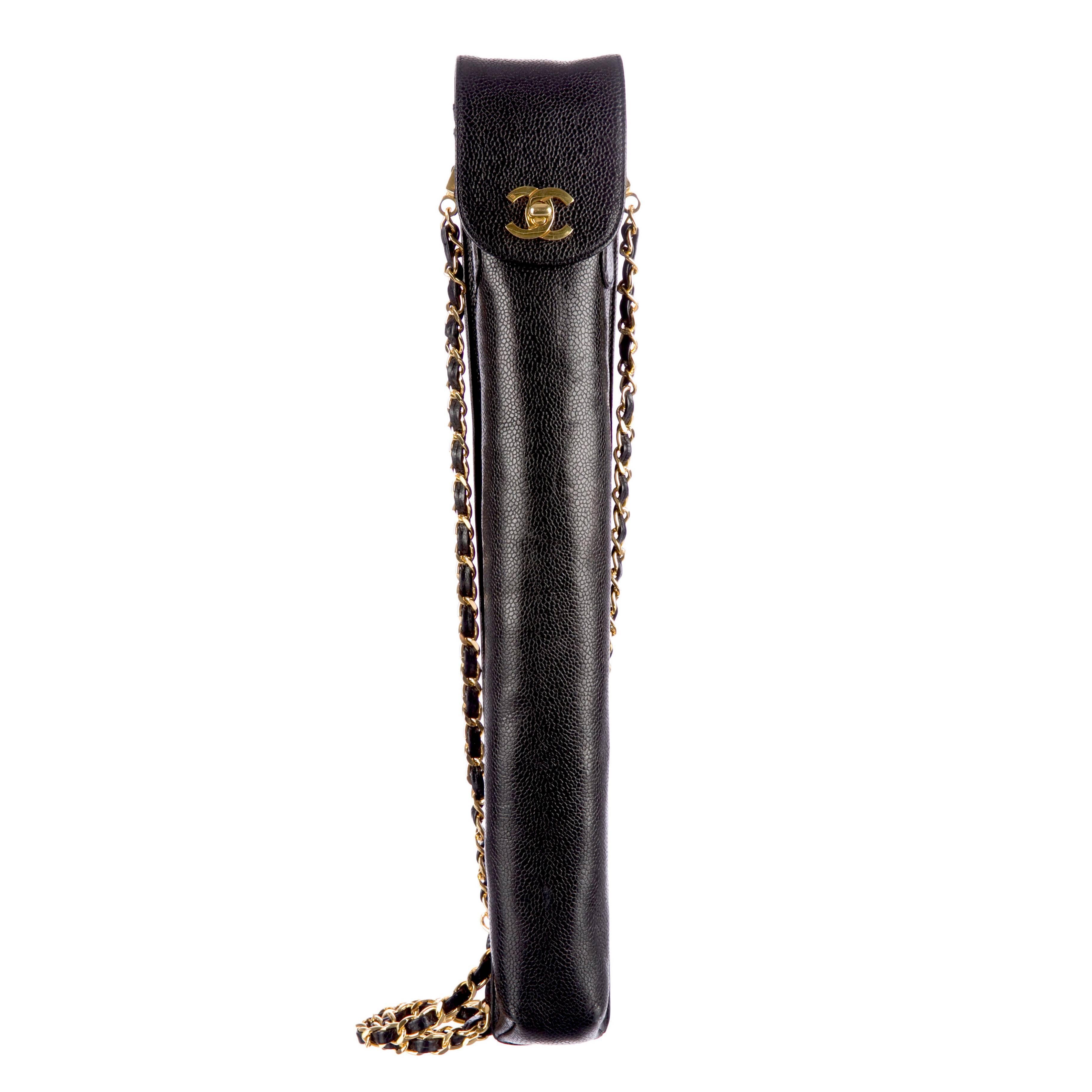 Chanel Black Caviar Leather Umbrella Case, 1995 For Sale