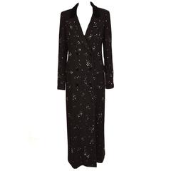 Chanel 2006 Black Wool Long Coat with Crystals