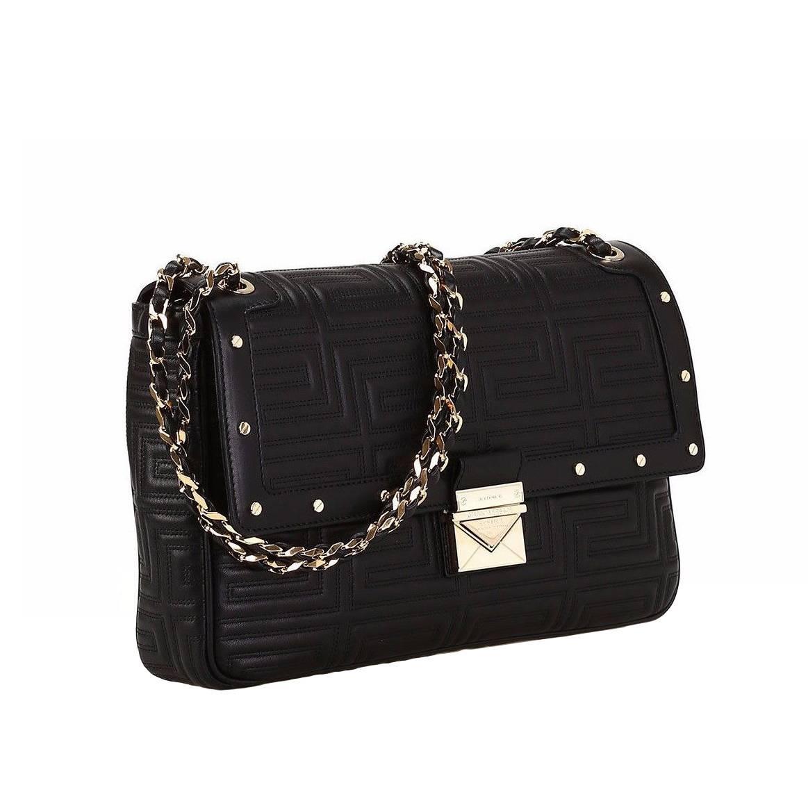 New GIANNI VERSACE COUTURE black quilted leather shoulder bag For Sale ...