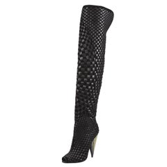VINTAGE TOM FORD BLACK WOVEN SUEDE/LEATHER OVER-the-KNEE Boot 37.5 - 7.5