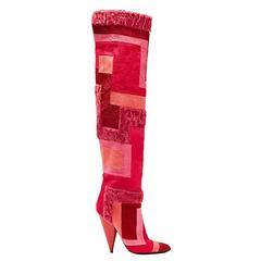 New TOM FORD Geometric Patchwork Fur Over-the-Knee Boots