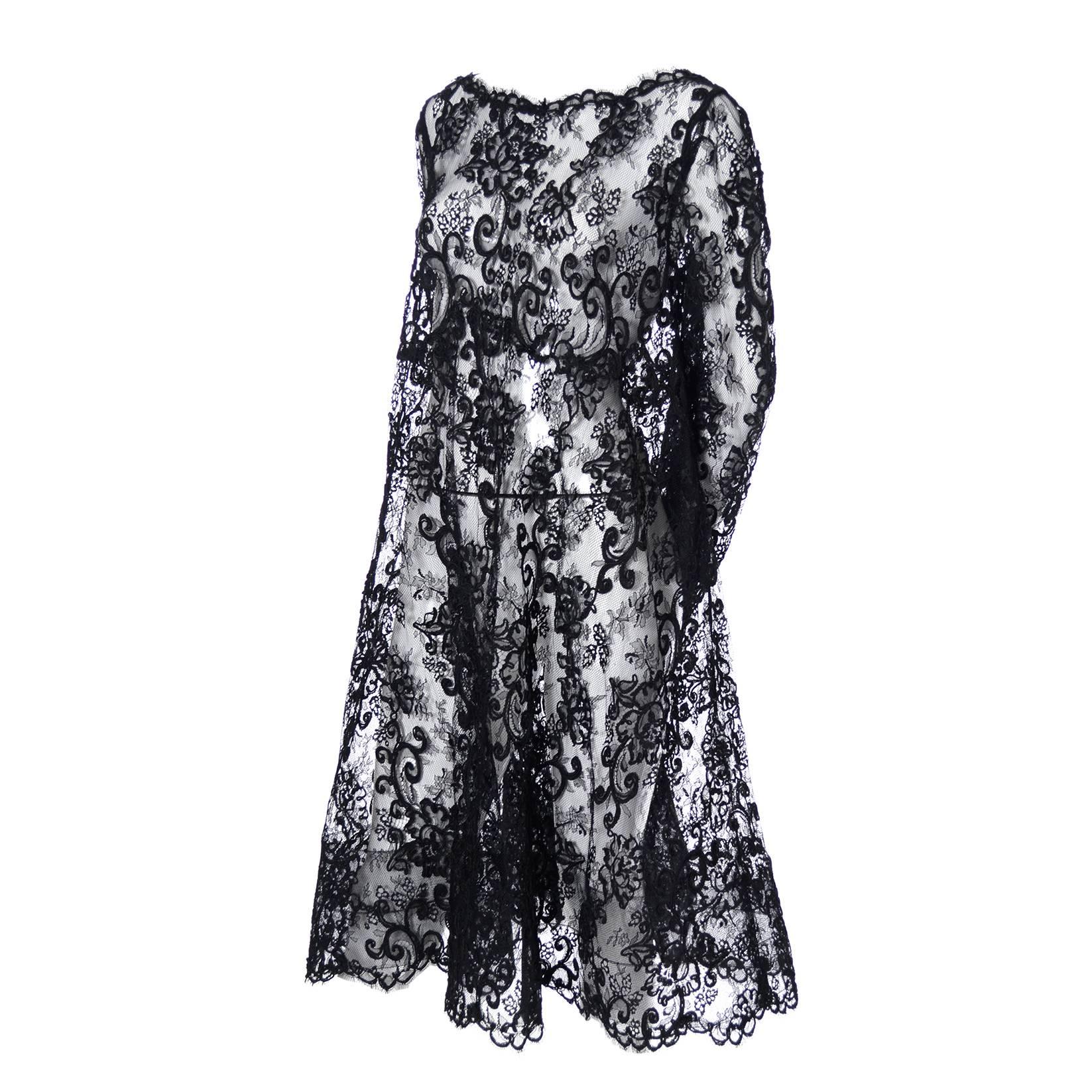 All Lace Oscar de la Renta Dress Black Evening Vintage Trapeze Dress