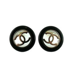 Chanel Vintage Black and Silver CC Clip-On Earrings Fall 1997