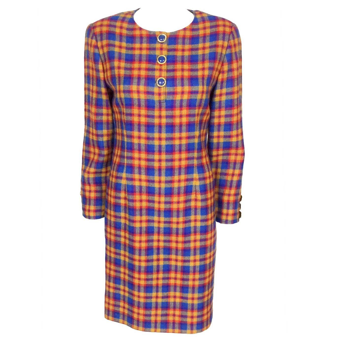 Valentino Wool Plaid Dress - Early 1990s For Sale