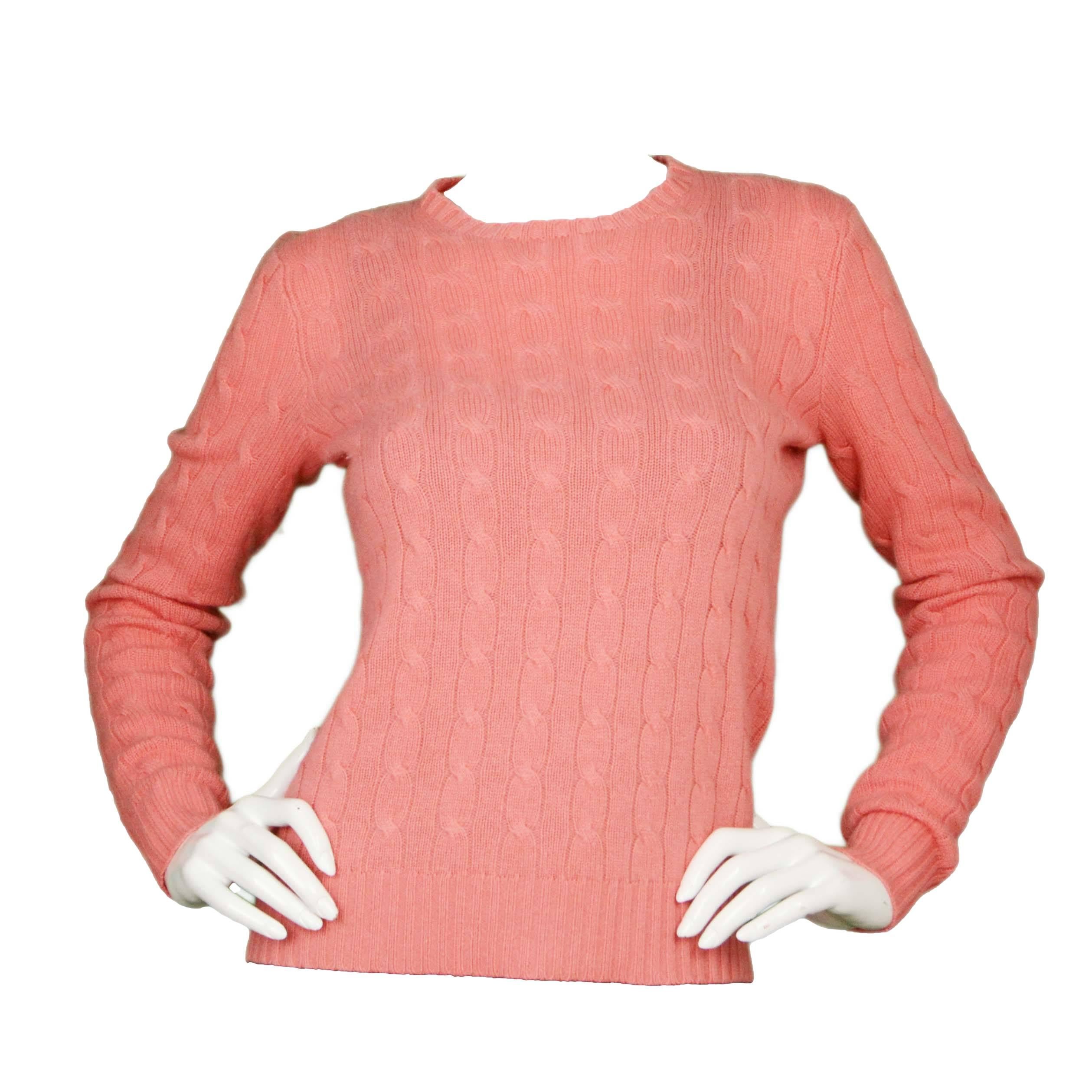 Ralph Lauren Salmon Cable Knit Cashmere Sweater sz M