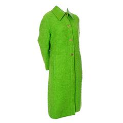 Sills Bonnie Cashin Vintage Coat Green Boucle Leather Trim Toggle