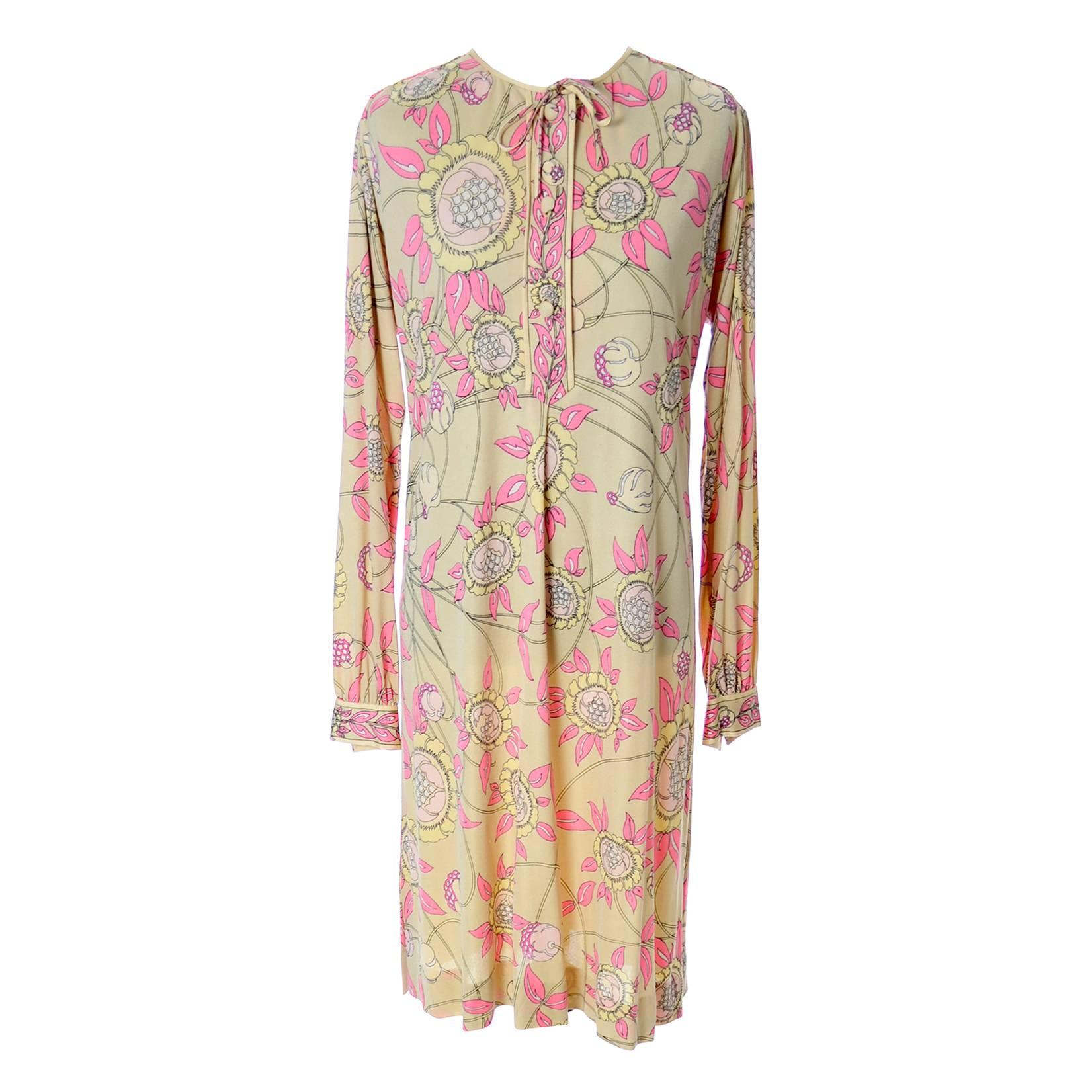 1970s Vintage Emilio Pucci Silk Jersey Dress In Yellow and Pink Saks