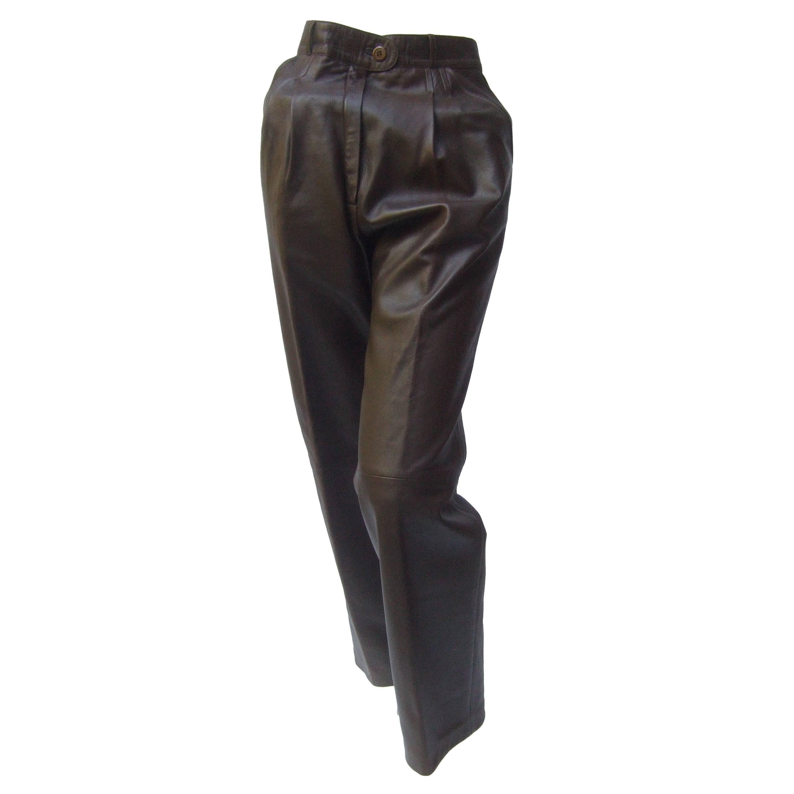 Gucci Italy Brown Leather Vintage Slacks c 1970s