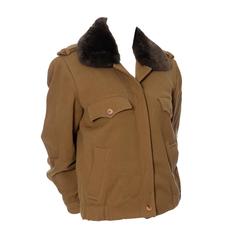 Anne Klein Vintage Coat Early 1970s Bomber Eisenhower Jacket Sheared Fur Collar