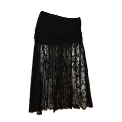 Chanel Black Lace Pleated High-Low Skirt sz 38
