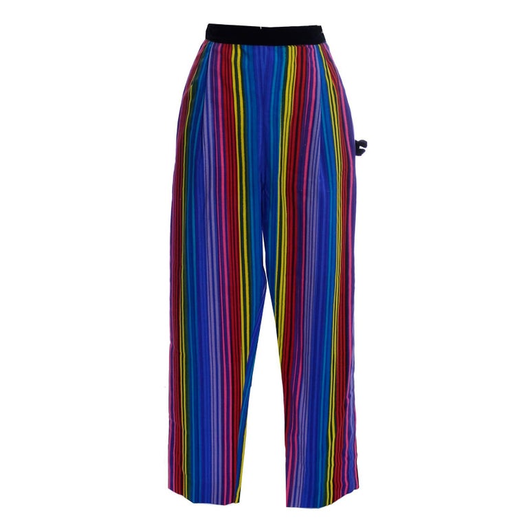 1950s Tina Leser Rainbow Striped Vintage High Waisted Pants w/ Pom Pom Deadstock For Sale