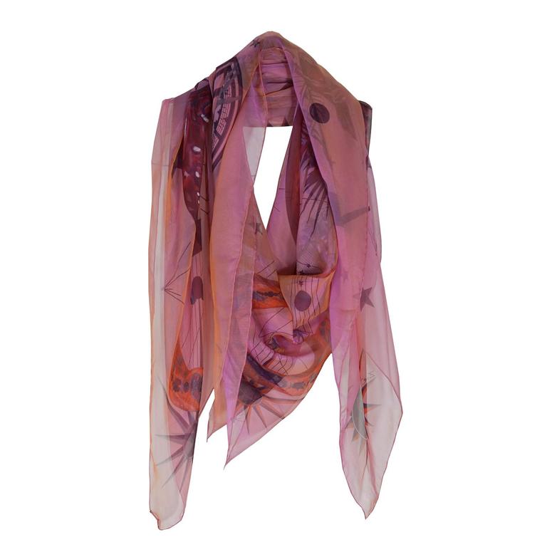 Hermes Mousseline Silk Musical Theme Shawl at 1stDibs