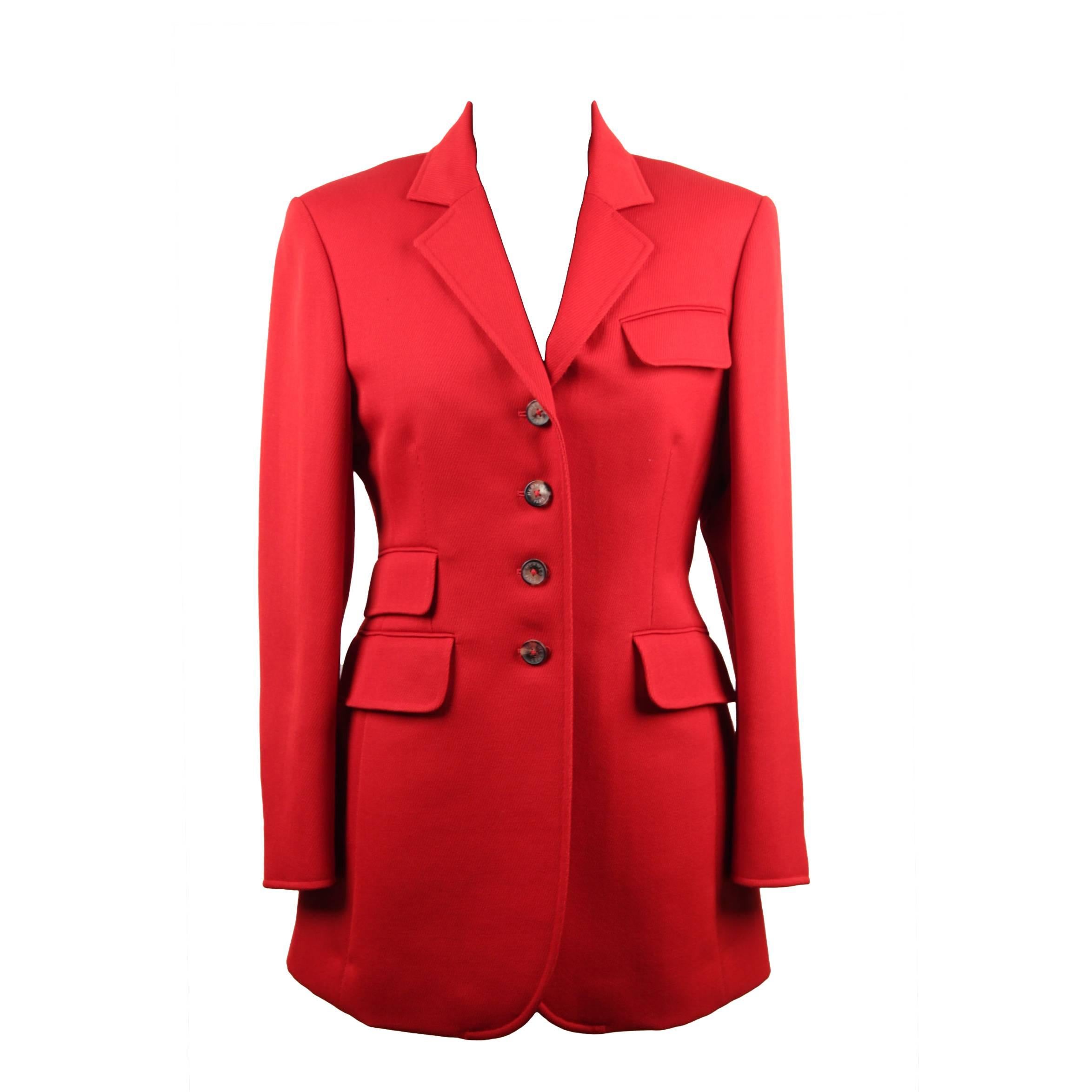 HERMES PARIS Vintage Red Wool BLAZER Long Line Jacket SIZE 38 FR