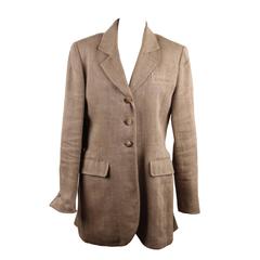 HERMES PARIS Vintage Tan HERRINGBONE Linen BLAZER Long Line Jacket SIZE 36 FR
