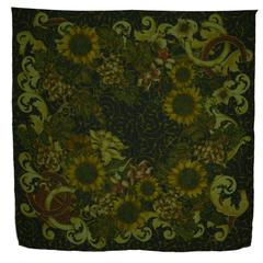 Chanel Amber & Black Sunflower Print Sheer Silk Scarf
