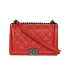 Chanel 2014 Red Lambskin Quilted Medium Boy Bag