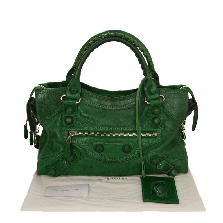 Balenciaga Green Leather Giant Brogues Covered Motorcycle City Bag rt. $2,  045 For Sale at 1stDibs