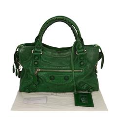Balenciaga Green Leather Giant Brogues Covered Motorcycle City Bag rt. $2, 045