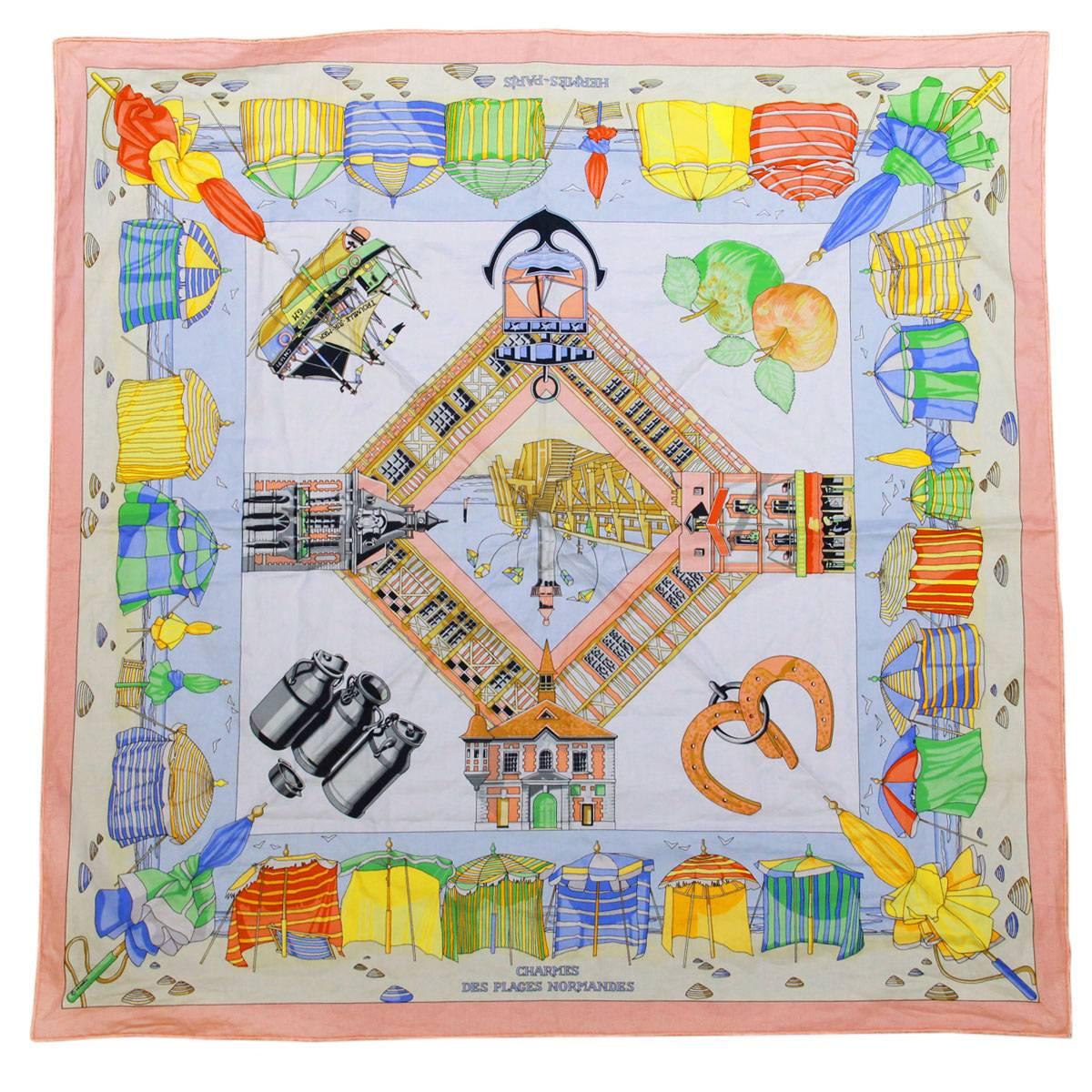 Hermes 100% Cotton Charmes Des Plages Normandes Scarf