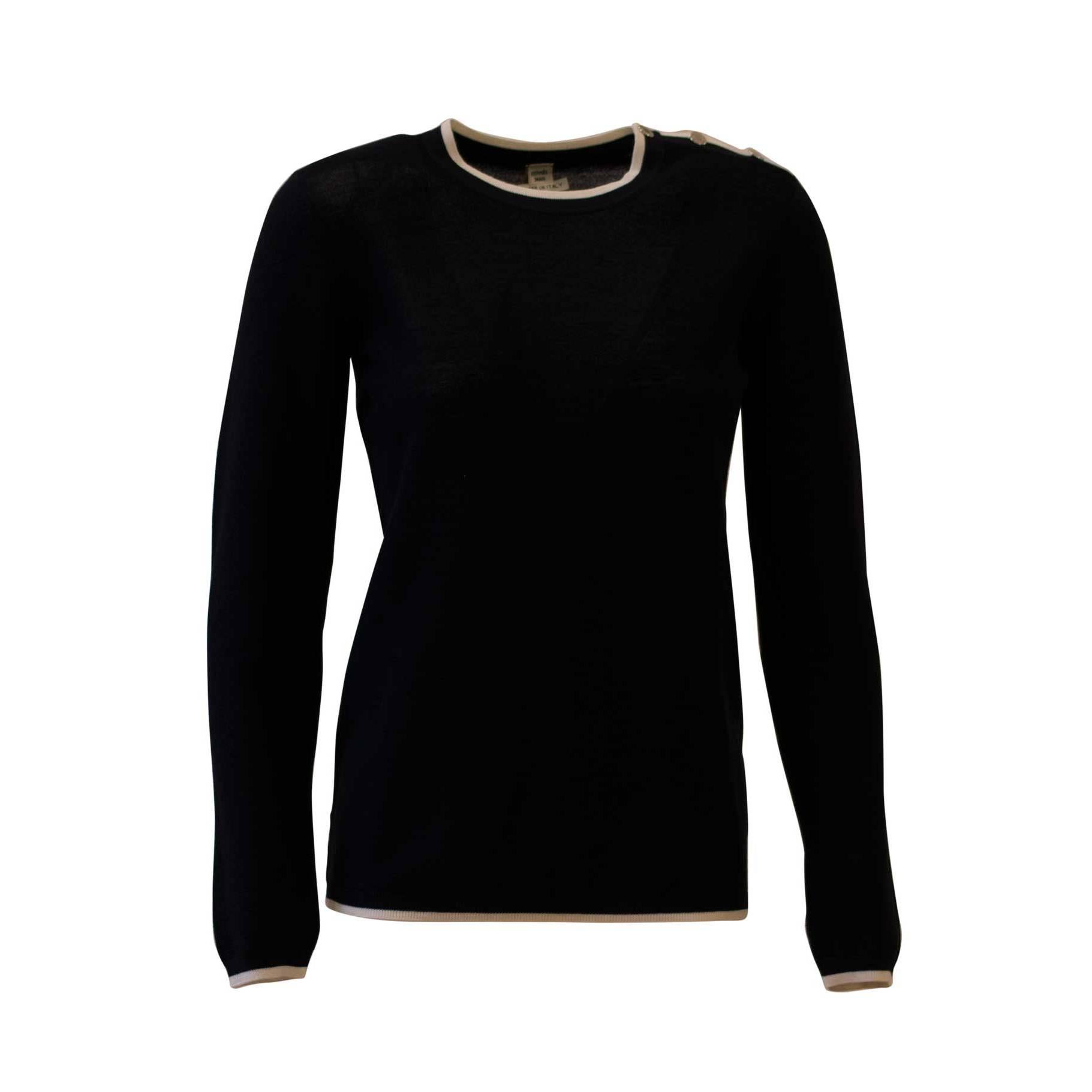 HERMES Sweater 36  JEUX DE POINTS MERINOS Navy Blue 2015