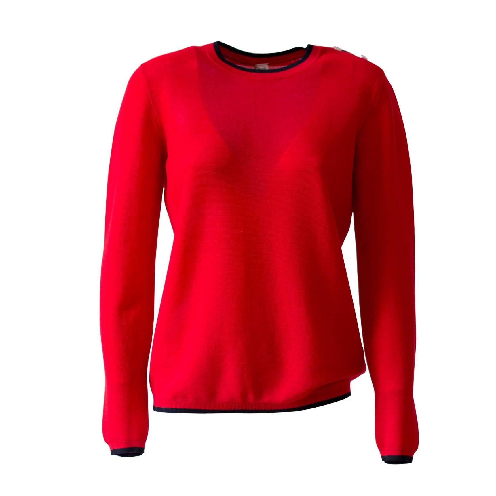 HERMES Sweater 38  JEUX DE POINTS MERINOS Red 2015