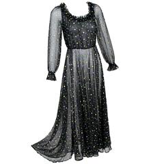 1970s Louis Feraud Sheer Embroidered Dot Dress Vintage 2
